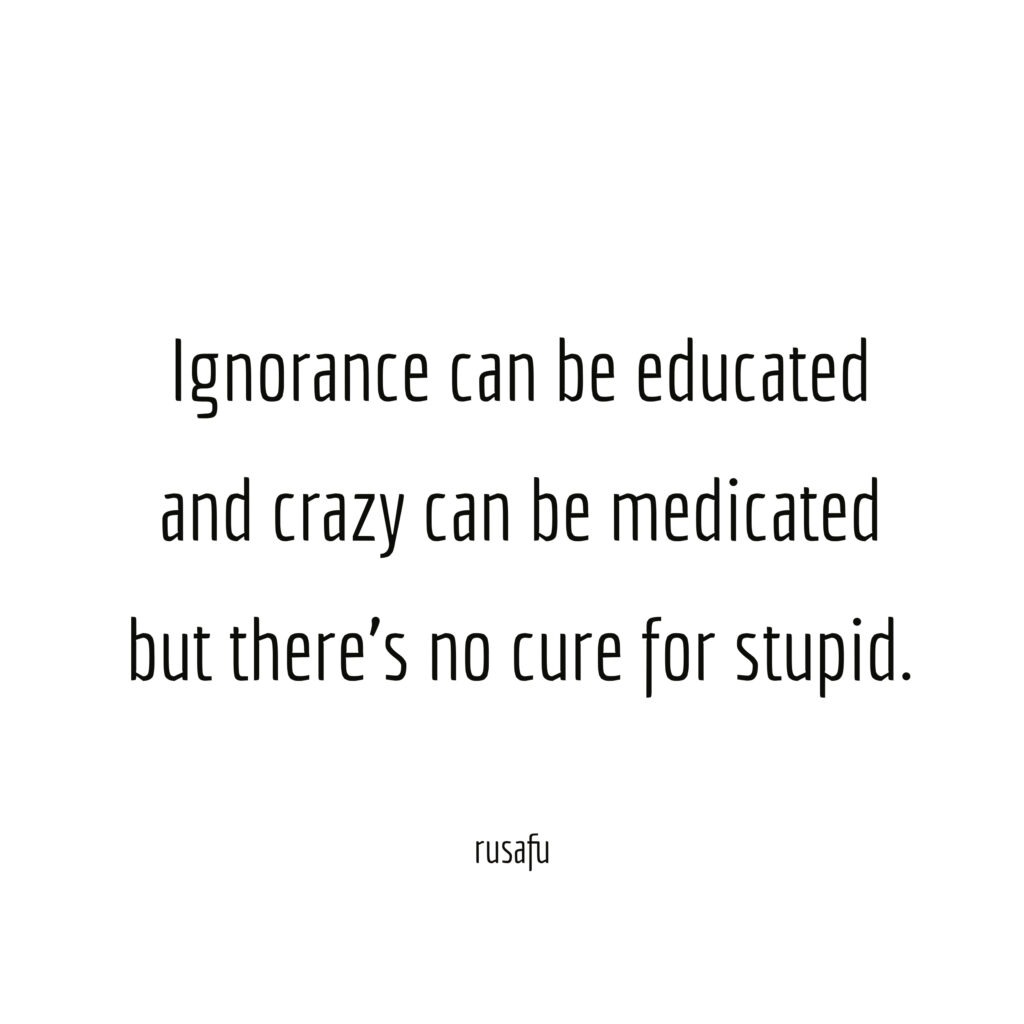 Ignorance can be educated and crazy can be medicated but there's no cure for stupid.