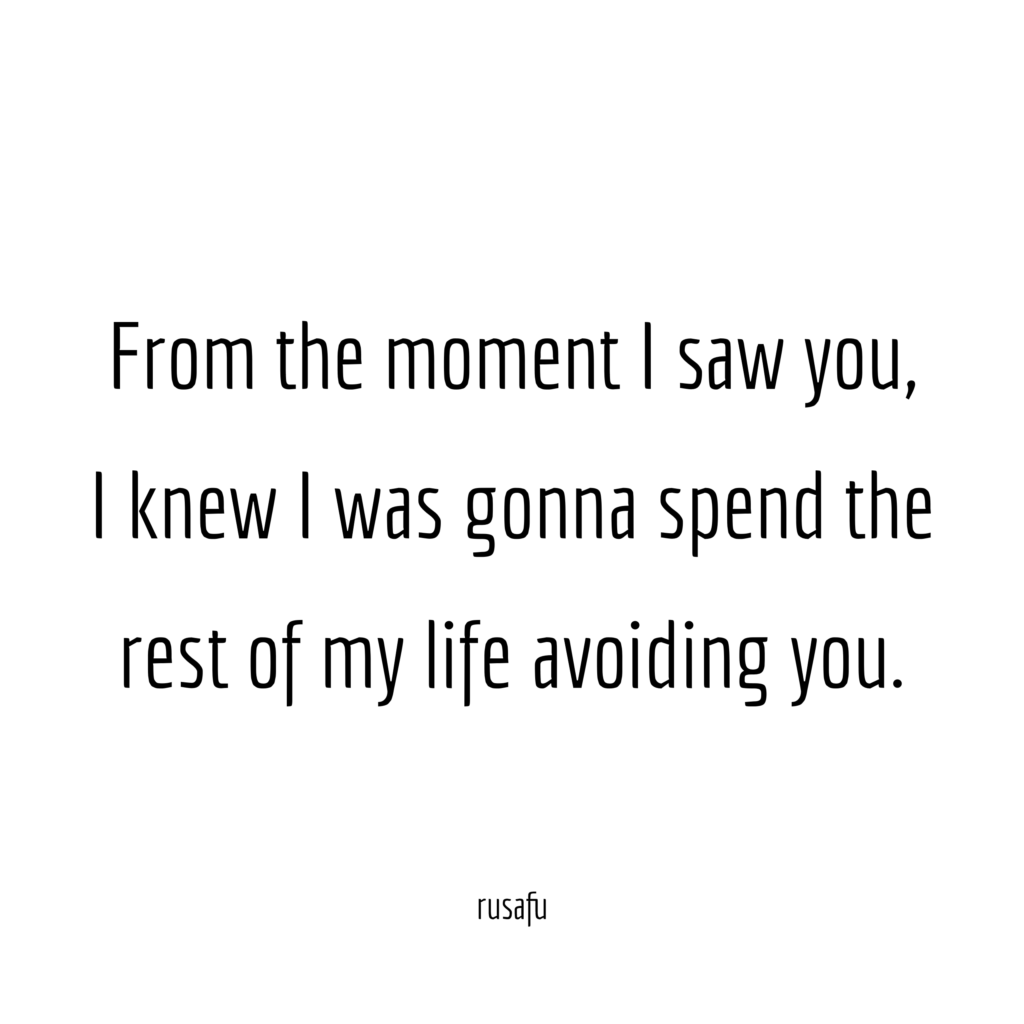 From the moment I saw you, I knew I was gonna spend the rest of my life avoiding you.