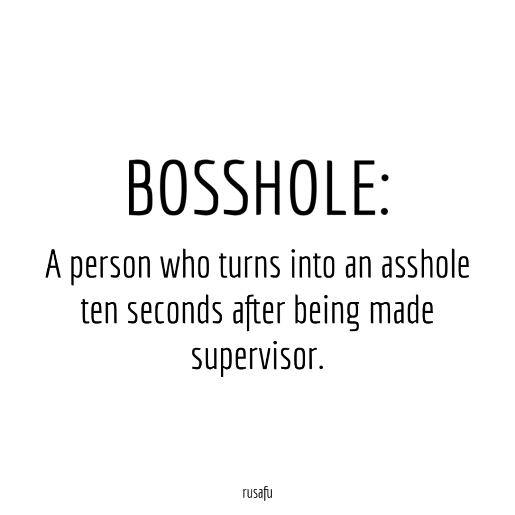 BOSSHOLE: A person who turns into an asshole ten seconds after being made supervisor.