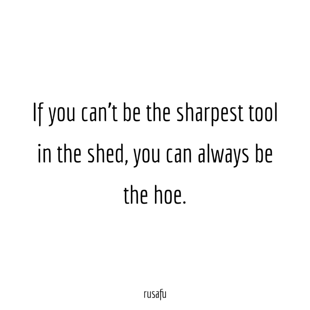 If you can't be the sharpest tool in the shed, you can always be the hoe.