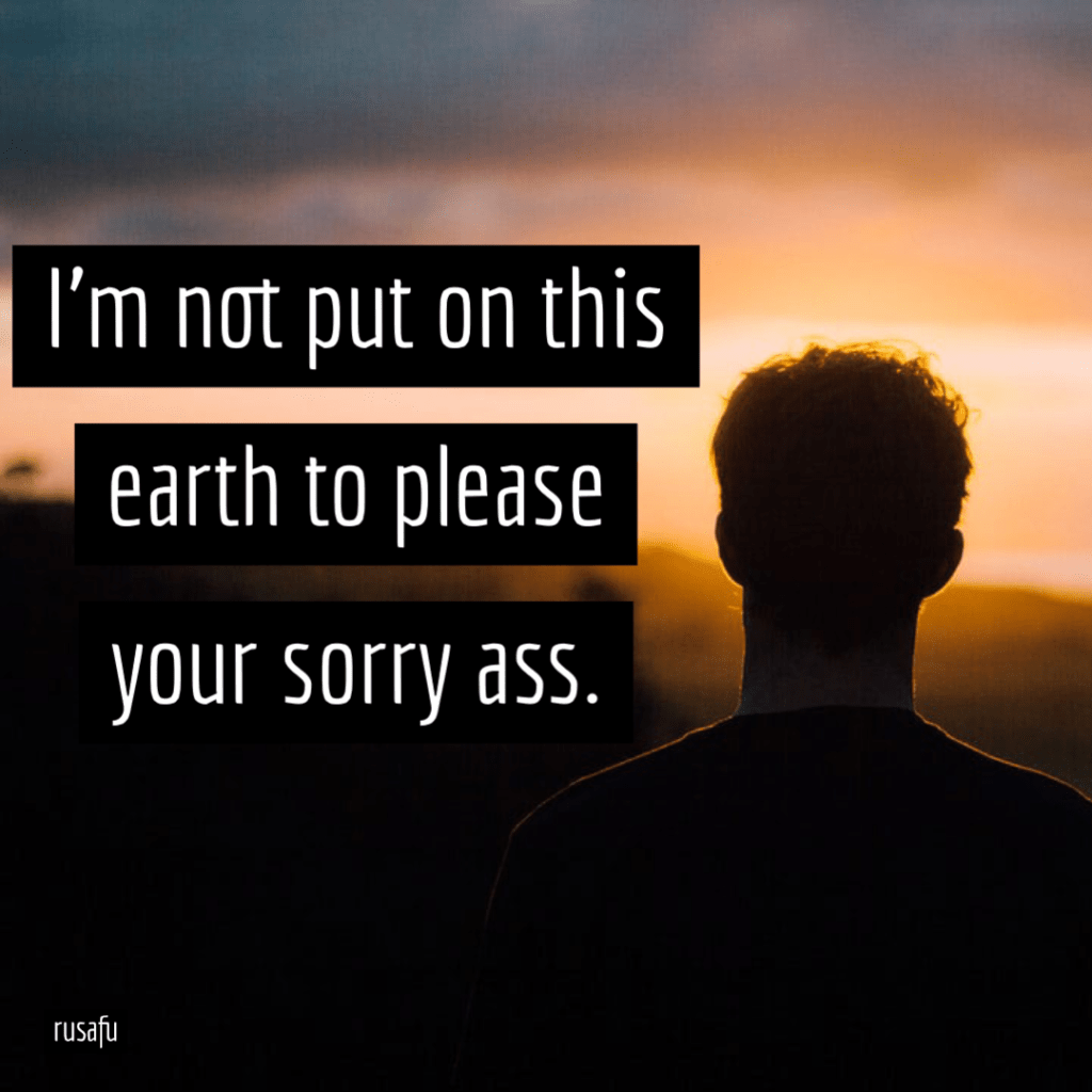 I’m not put on this earth to please your sorry ass.