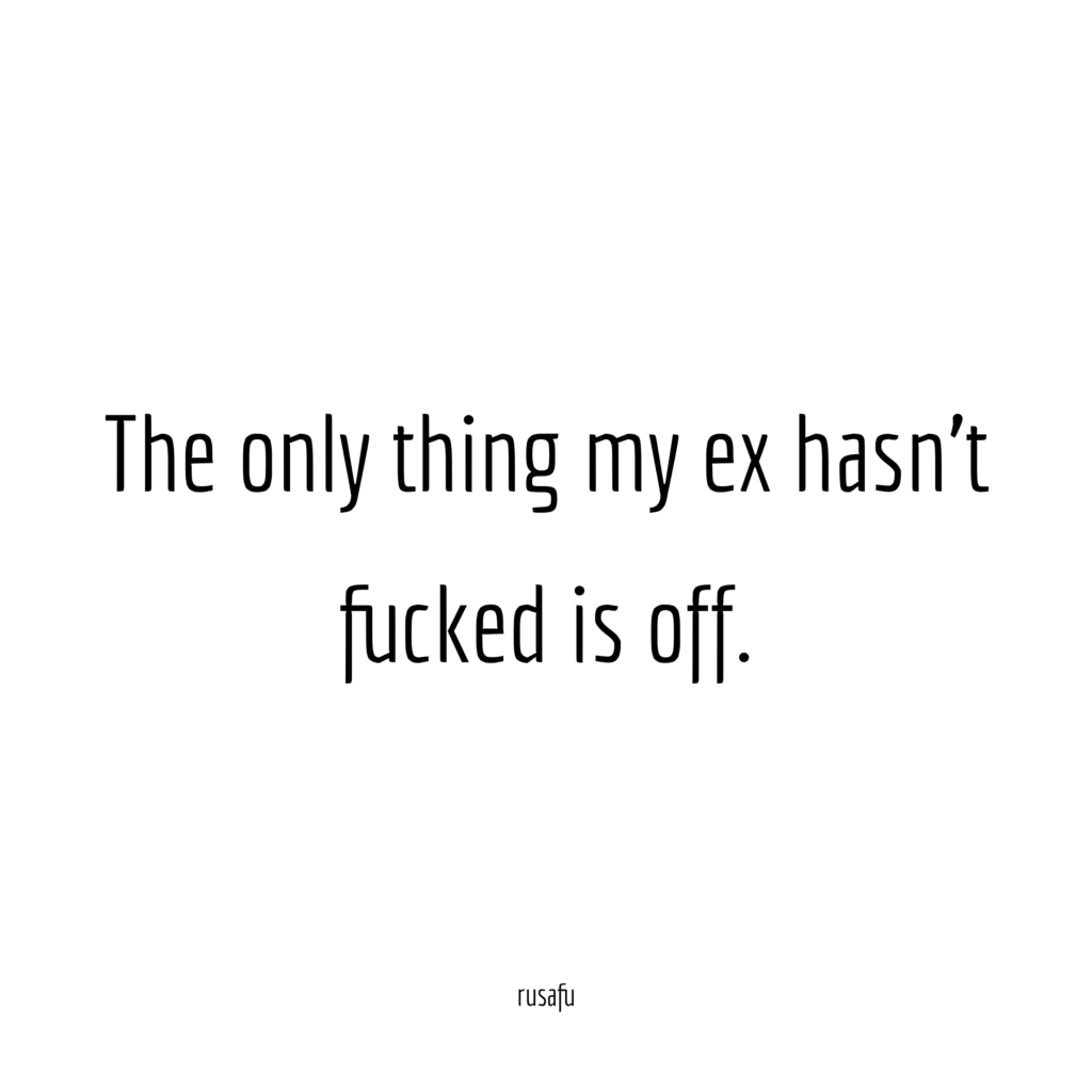 The only thing my ex hasn't fucked is off.