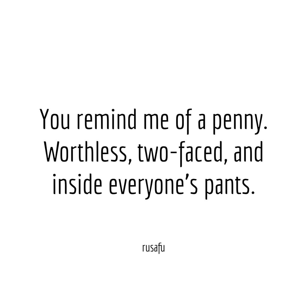 You remind me of a penny. Worthless, two-faced,and inside everyone's pants.