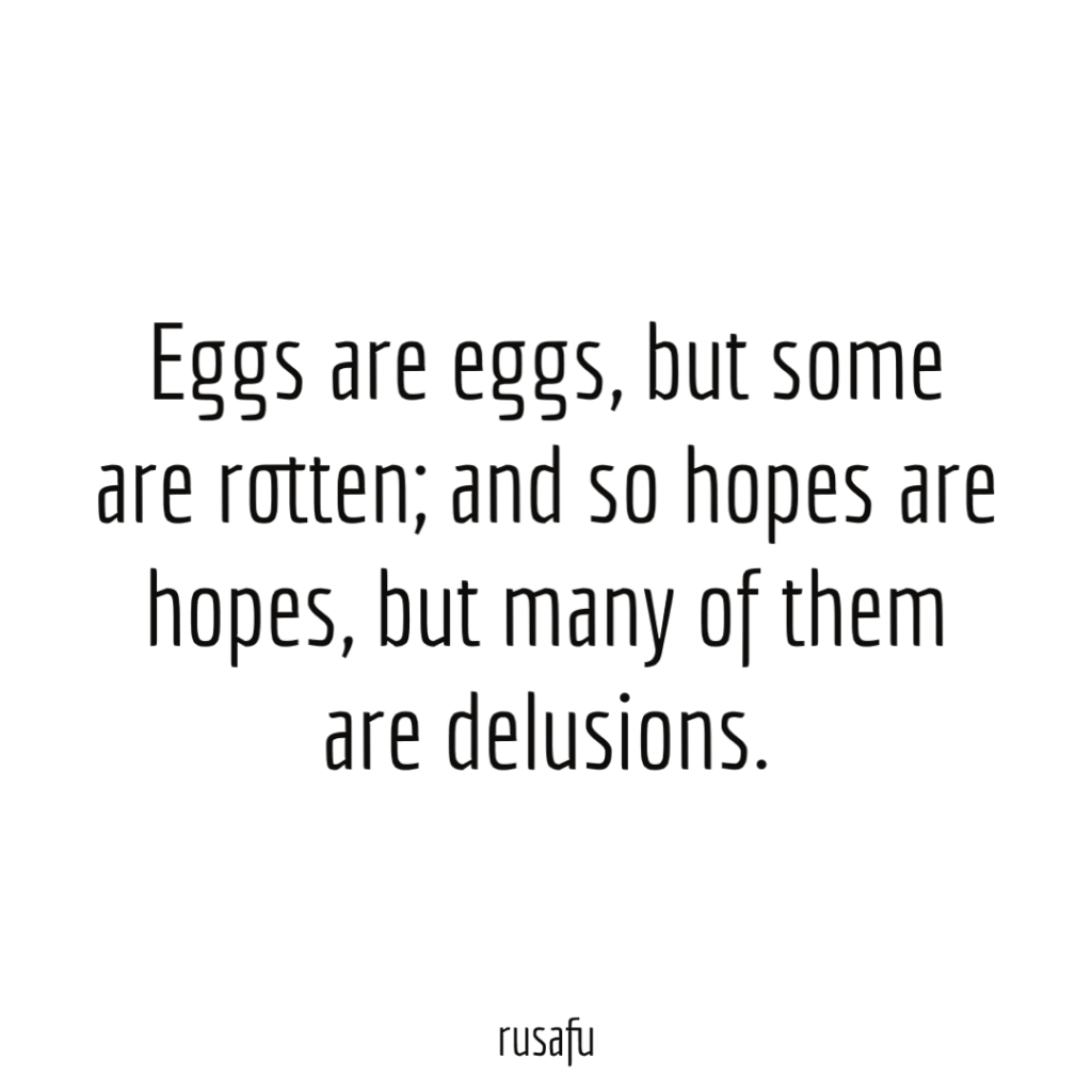 Eggs are eggs, but some are rotten; and so hopes are hopes, but many of them are delusions.
