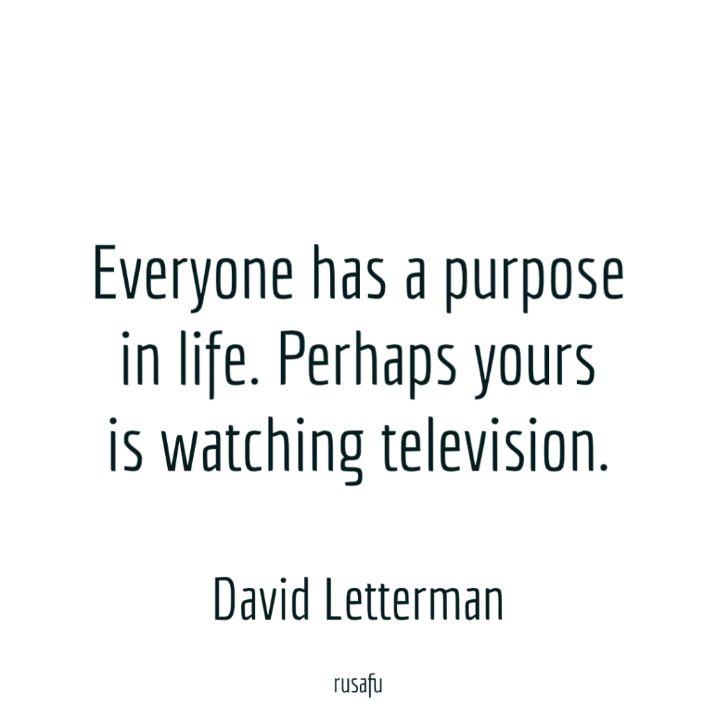 Everyone has a purpose in life. Perhaps yours is watching television. - David Letterman