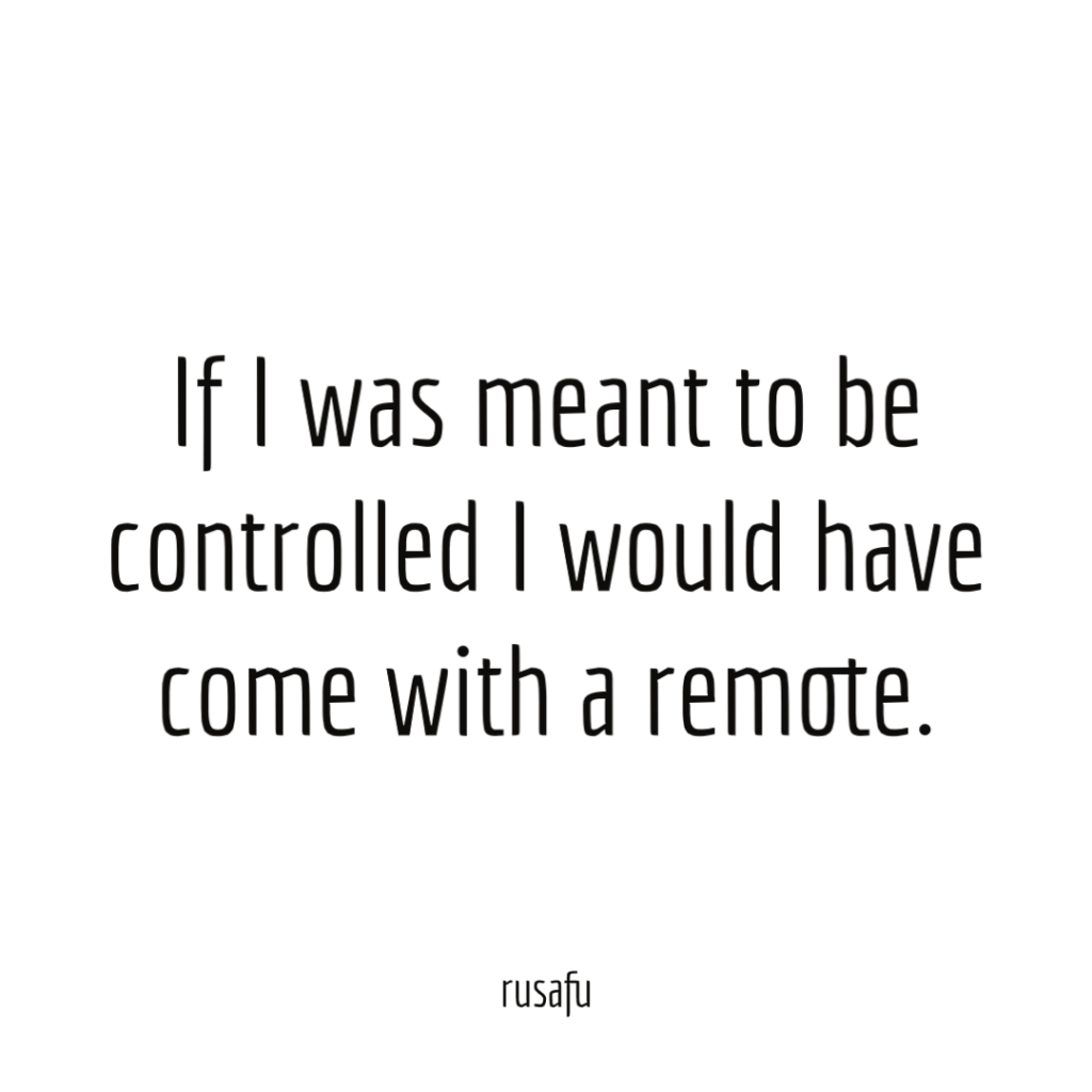 If I was meant to be controlled I would have come with a remote.