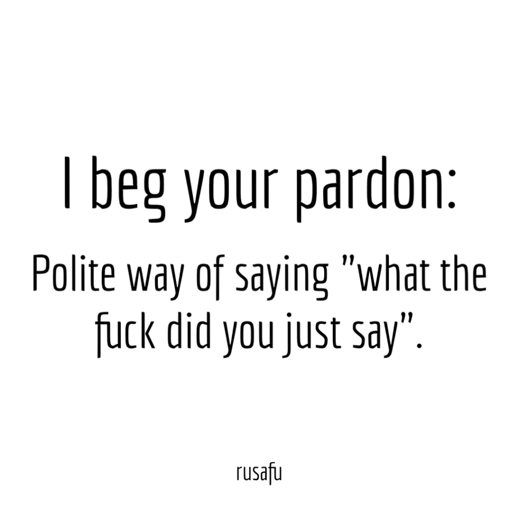 I beg your pardon: Polite way of saying "what the fuck did you just say".