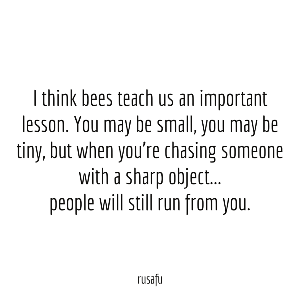 I think bees teach us an important lesson. You may be small, you may be tiny, but when you’re chasing someone with a sharp object… people will still run from you.