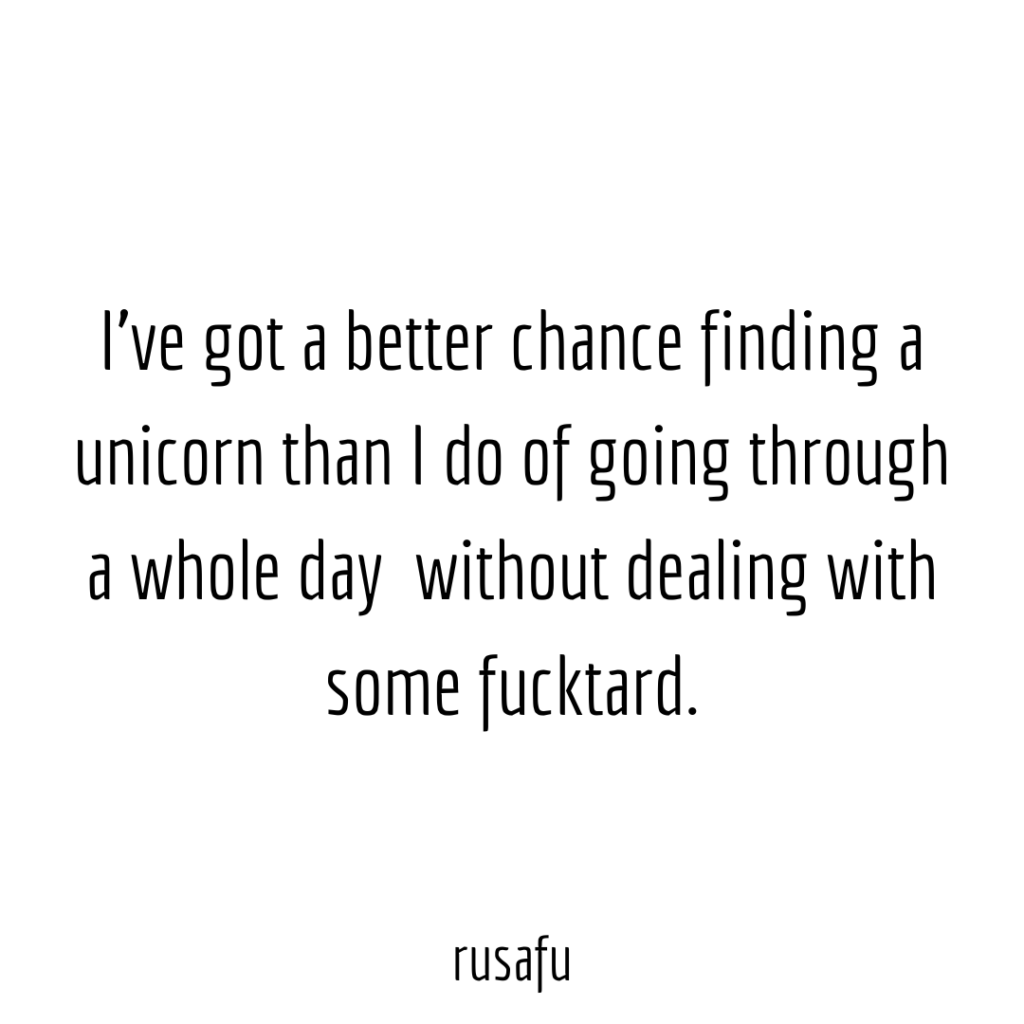 I’ve got a better chance finding a unicorn than I do of going through a whole day without dealing with some fucktard.